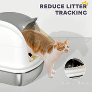 Enclosed Stainless Steel Cat Litter Box With Scoop Flip Lid For Mess Free Cleaning, Silver