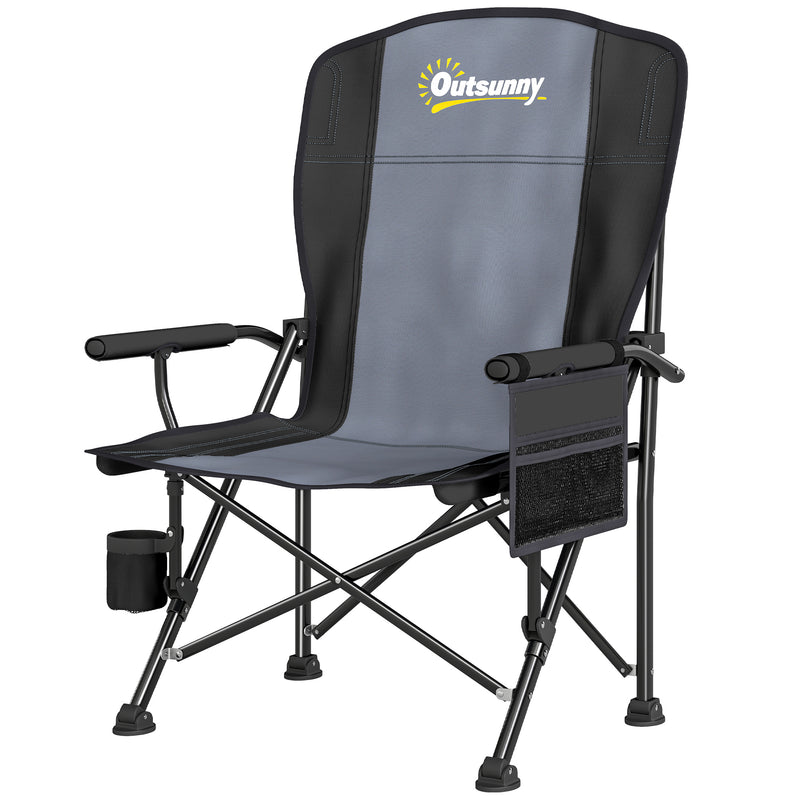 Folding Camping Chair with Padded Seat and Cup Holder for Garden or Campsite Black