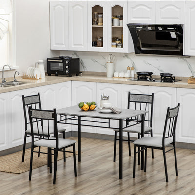 Five Piece Dining Table Set with Marble Effect Top for Modern Kitchens Grey Black