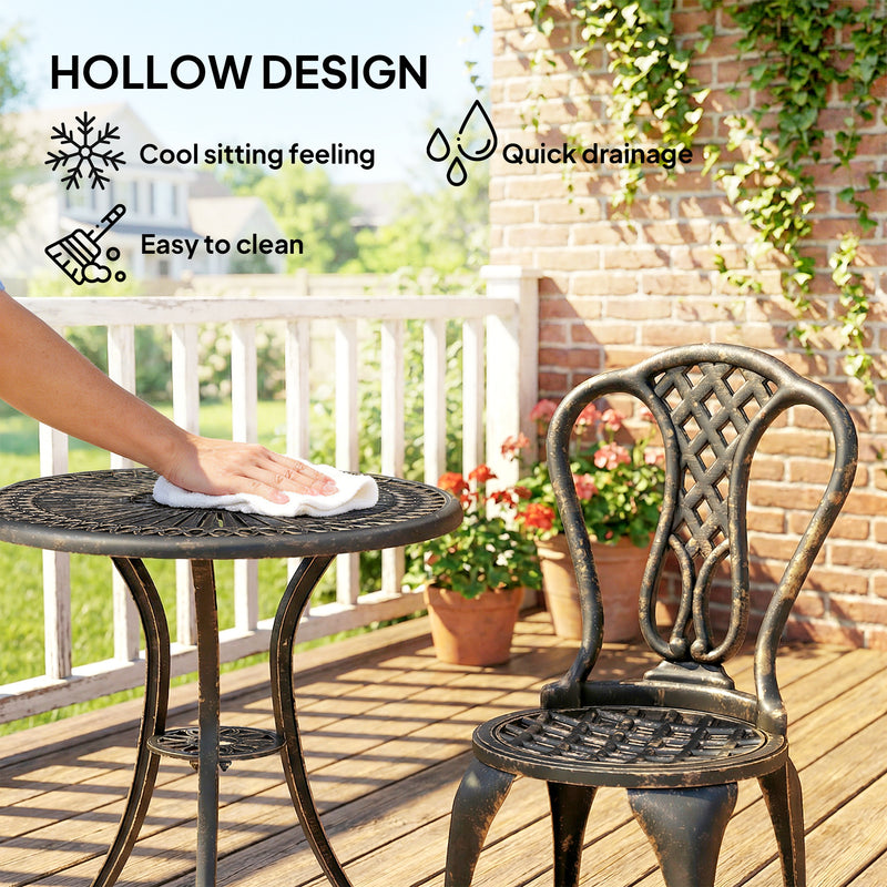 Cast Aluminium Bistro Set for 2 with Umbrella Hole for Patio or Balcony, Bronze Tone Outsunny