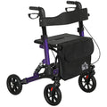Lightweight Folding Rollator Walker with Seat Backrest Storage and Brakes for Seniors Purple by HOMCOM AOSOM