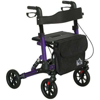 Lightweight Folding Rollator Walker with Seat Backrest Storage and Brakes for Seniors Purple by HOMCOM AOSOM