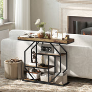 4 Tier Industrial Console Table With Storage Shelves For Hallway Or Living Room Rustic Brown AOSOM
