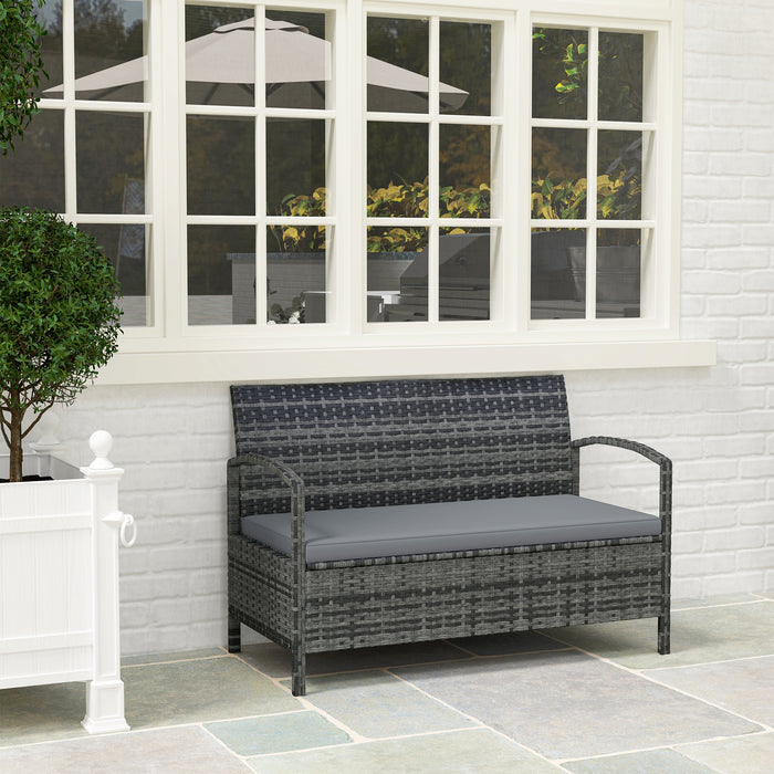 Grey 125L Garden Storage Bench with Cushion for Outdoor Seating by Outsunny