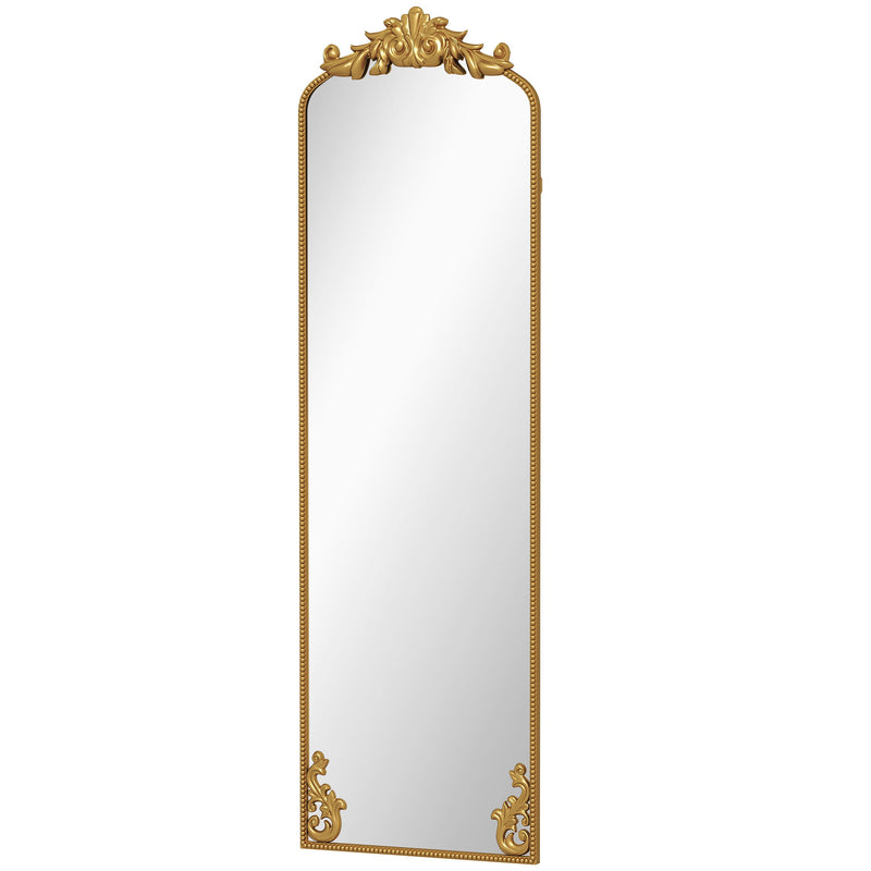 Full Length Standing Mirror for Outfits with Shatterproof Glass and Vintage Metal Frame Gold Tone