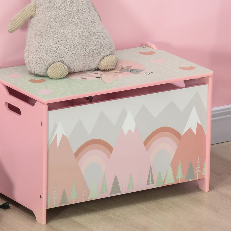 Kids Storage Chest With Safety Hinge Ideal for Toys and Books Organisation,Pink
