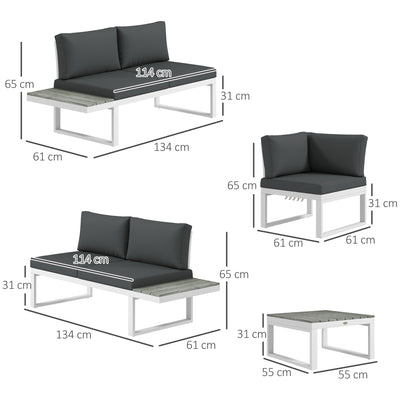 Metal Outdoor Furniture Set Reclining Corner Sofa With Table For Patio White & Grey Outsunny