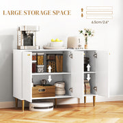 White and Gold Sideboard with Two Cupboards Elegant Storage Unit by HOMCOM
