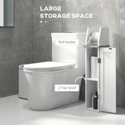 Slim Bathroom Storage Cabinet With Roll Holder Adjustable Shelf And Cupboard, White