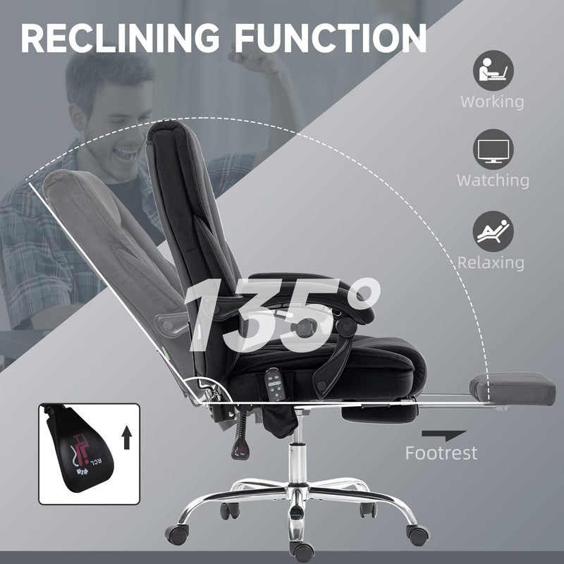 Heated Reclining Office Chair with Massage and Footrest for Home or Work Use, Black