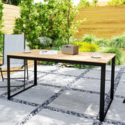 Rectangular 6 Seater Outdoor Dining Table with Slatted Teak Top and Metal Frame by Outsunny