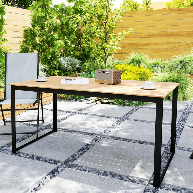 Rectangular 6 Seater Outdoor Dining Table with Slatted Teak Top and Metal Frame by Outsunny