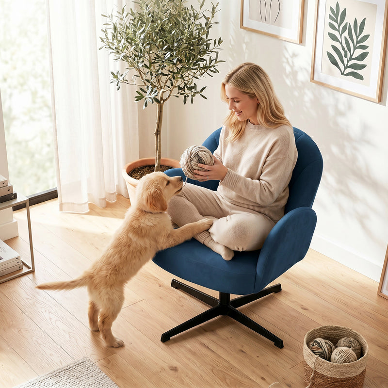 Accent Chair with Swivel Base and Supportive Shell Back for Bedroom Comfort Dark Blue Homcom