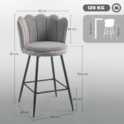 Set of 2 Velvet Bar Stools with Swivel Seats and Curved Backrest for Kitchen, Grey