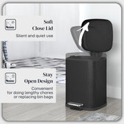 Black 12L Metal Kitchen Bin with Modern Boxy Design by HOMCOM