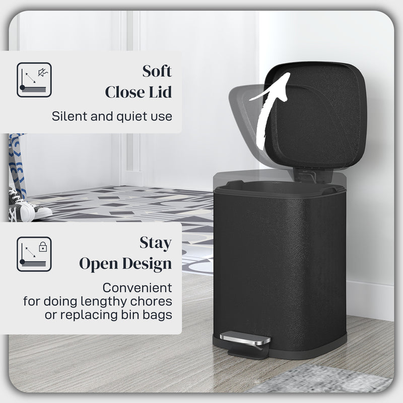 Black 12L Metal Kitchen Bin with Modern Boxy Design by HOMCOM