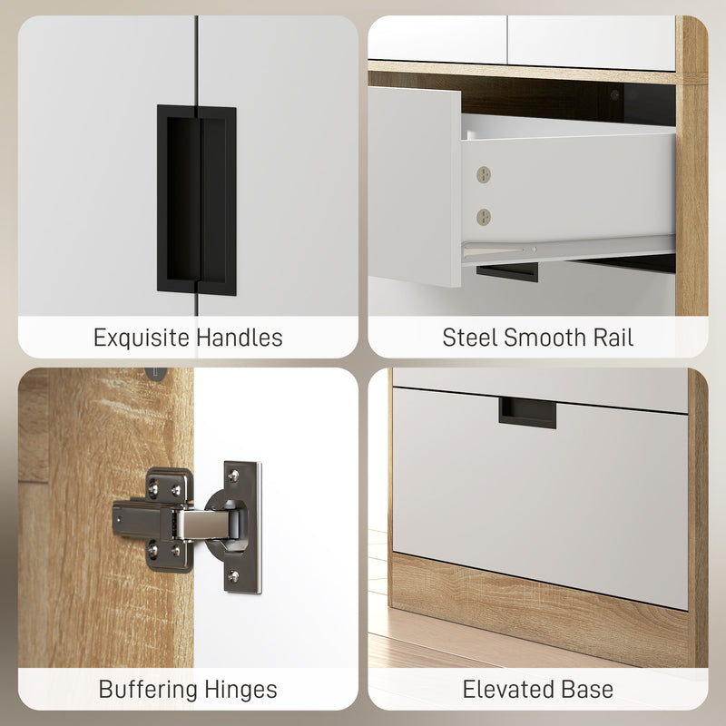Double Wardrobe with Drawers for Small Bedrooms Slim Storage Oak and White