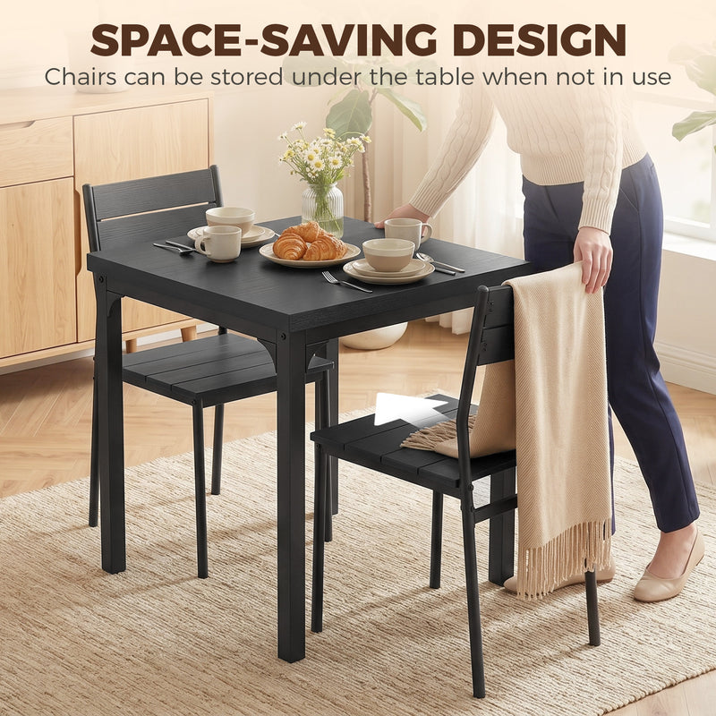 Compact Dining Set for Small Kitchens or Flats with Space Saving Chairs Black Wood Effect