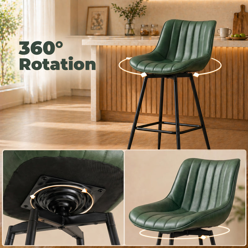 Swivel Bar Stools Set of 2 for Comfortable Kitchen Island Seating Dark Green