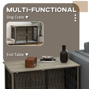 Large Dog Crate End Table with Lockable Door and Washable Cushion for Indoor Use Grey