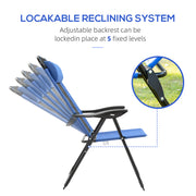 Set of 2 Folding Recliner Sun Loungers With Adjustable Backrest For Garden Use Blue Outsunny