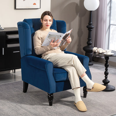 Retro Wingback Accent Chair With Button Tufting For Living Room Or Bedroom, Blue