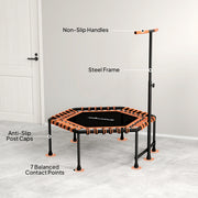 Adult Rebounder Trampoline with Adjustable Handle and LED Lights for Home Fitness Orange AOSOM