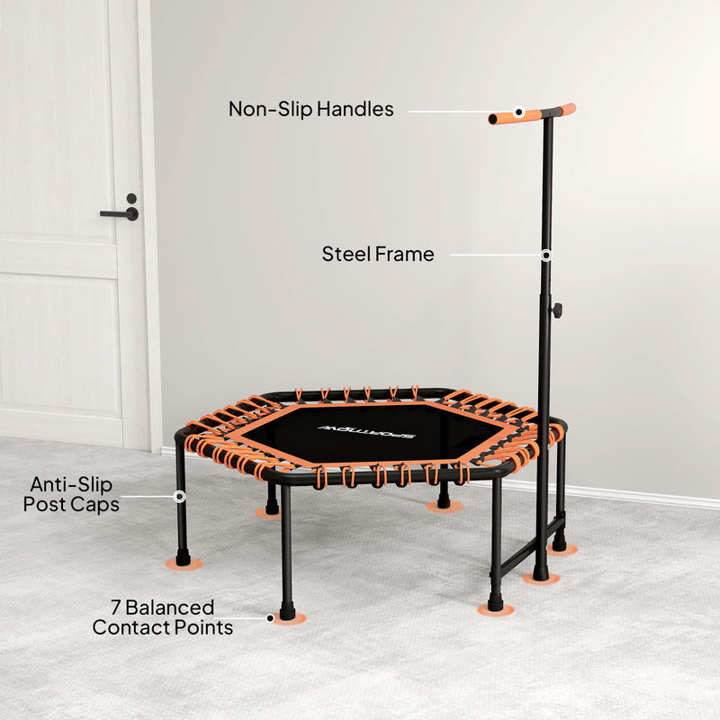 Adult Rebounder Trampoline with Adjustable Handle and LED Lights for Home Fitness Orange AOSOM