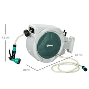 Retractable Wall Mounted Garden Hose Reel 20+2m With Auto Rewind and Spray Nozzle by Outsunny