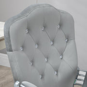 Velvet Feel Office Chair With Diamante Button Backrest For Home Or Desk Use, Grey