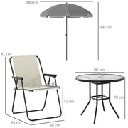 4 Seater Garden Dining Set With Folding Chairs and Parasol Cream White by Outsunny