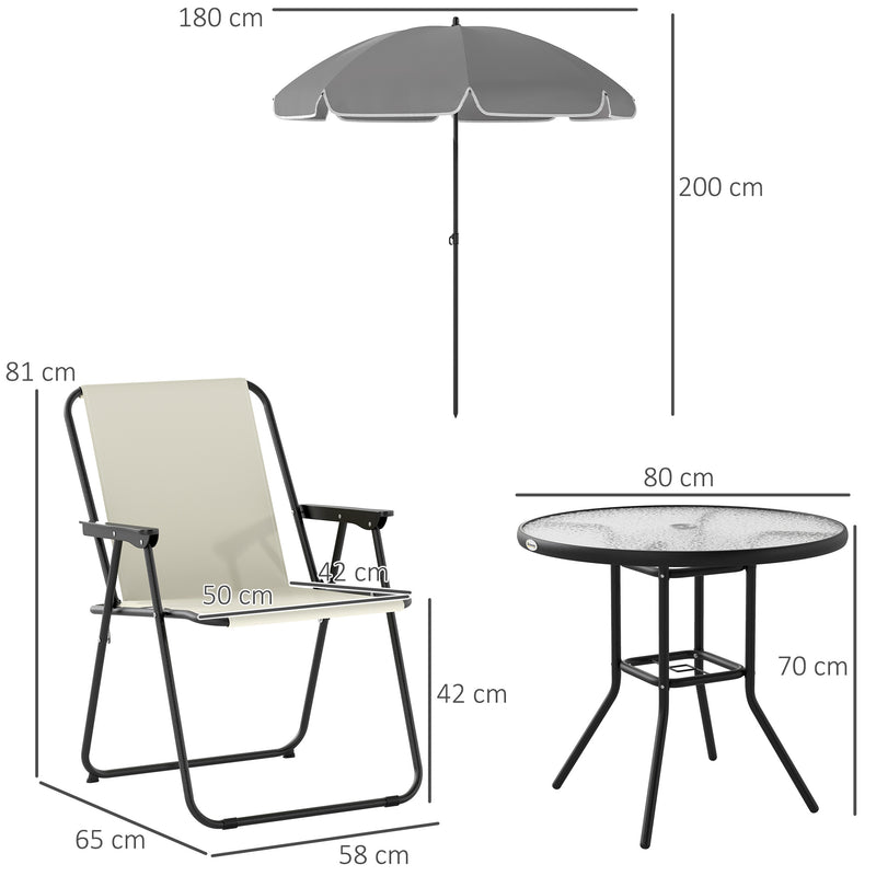 4 Seater Garden Dining Set With Folding Chairs and Parasol Cream White by Outsunny