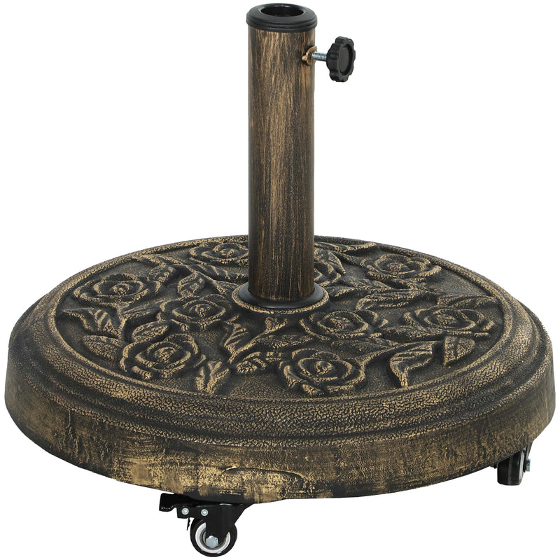 Heavy Parasol Base with Wheels 32-48mm 21kg for Easy Movement and Stable Garden Umbrella Support, Bronze Tone