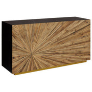 Front view of the ebony bamboo console table showing the sunburst grain pattern across the 140cm top