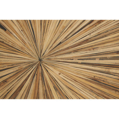 Close-up of the console table edge showing the ebony finish over visible bamboo grain