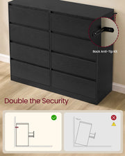 Back anti-tip kit close-up securing the chest of drawers to the wall