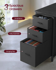 Three fabric drawers for small items, daily essentials and hanging files