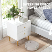 White Bedside Table with Two Drawers With Gold Legs and Knobs by HOMCOM