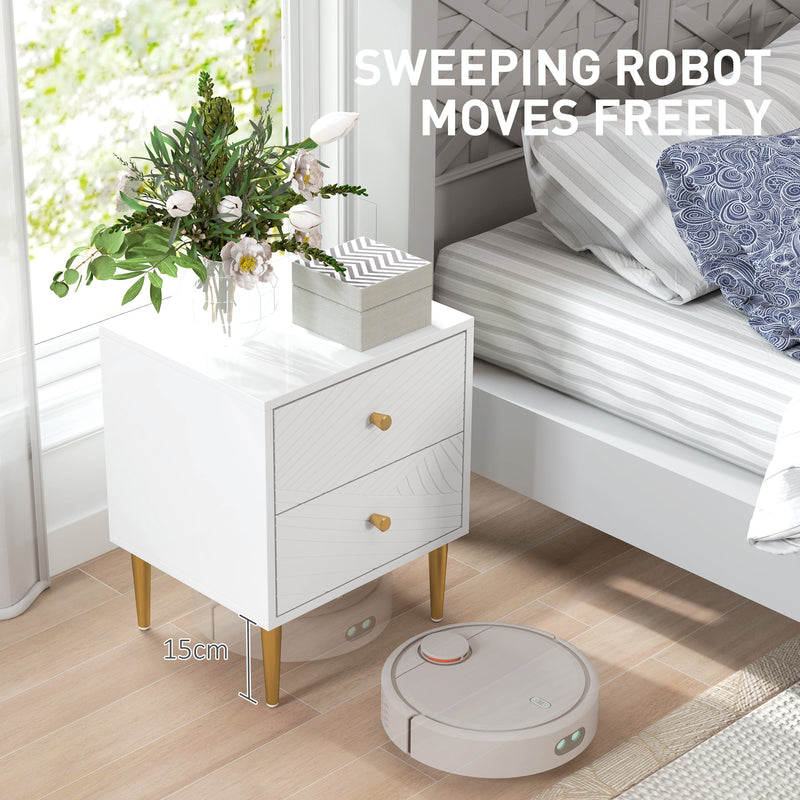 White Bedside Table with Two Drawers With Gold Legs and Knobs by HOMCOM