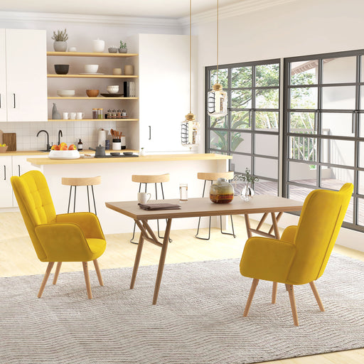 Set of 2 Velvet Wingback Accent Chairs with Wood Legs for Lounge or Living Room Yellow