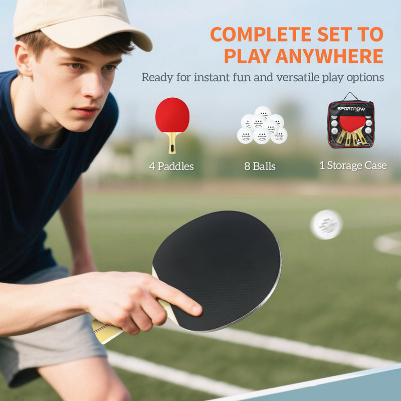 Table Tennis Set for Home or Office with 4 Rackets 8 Balls and Carry Case Black and Red