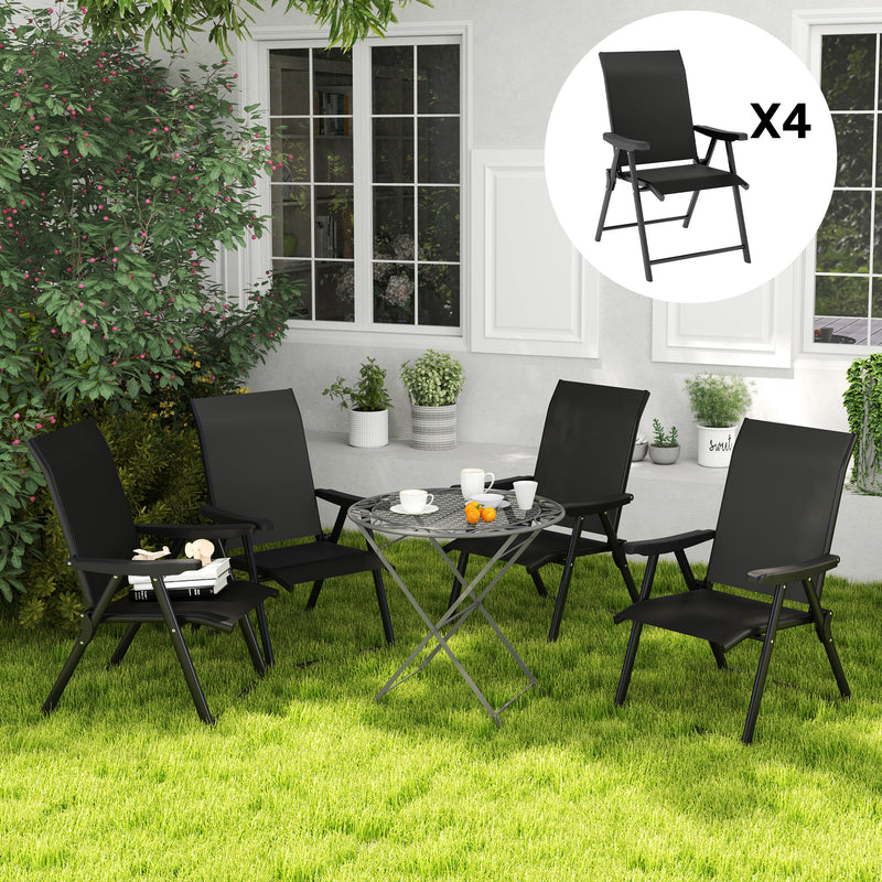 Set of Four Black Folding Outdoor Chairs Lightweight and Portable by Outsunny