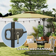 Khaki 3m Square Cantilever Parasol with Weighted Base Double Top with Crank Tilt by Outsunny