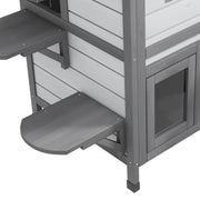 2 Storey Wooden Cat House With Escape Door Ideal For Indoor Or Outdoor Use, White