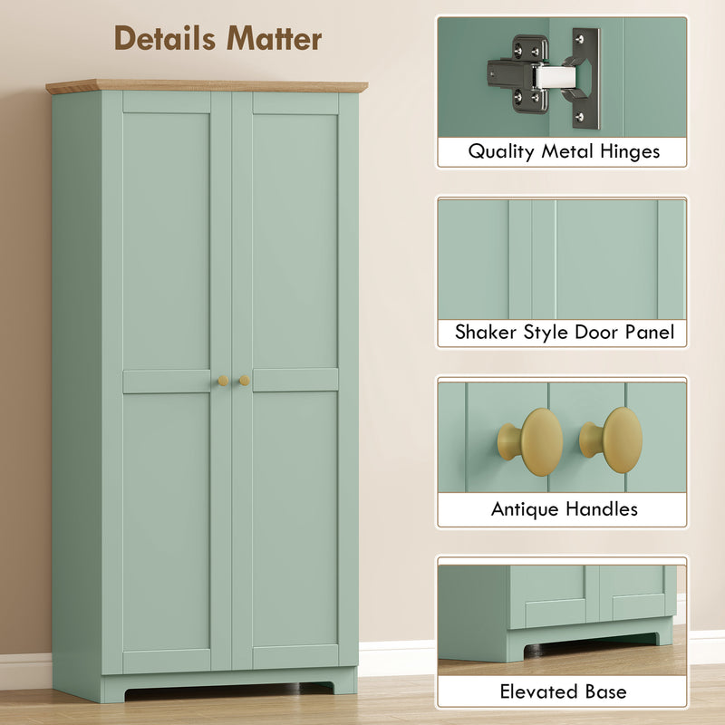 Tall Green Freestanding Storage Cabinet For Kitchen with 4 Shelves - Modern Design 80x48x172cm Homcom