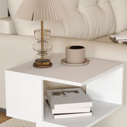 Set of 2 Square Side Tables With Two Tier Storage For Living Room or Bedroom, White