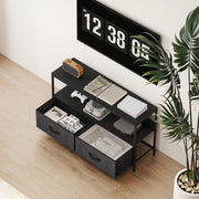 Black TV Stand Cabinet with 2 Foldable Fabric Storage Drawers Modern Entertainment Unit