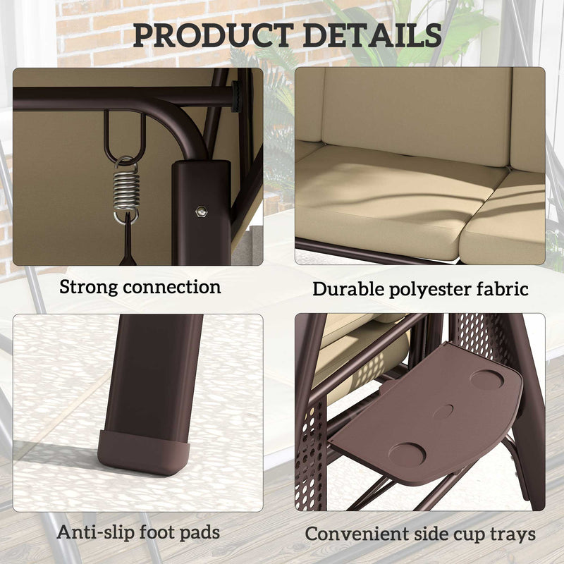 Patio Swing - 3 Seater Garden Swing Chair With Tilting Canopy For Patio Or Lawn Relaxing, Brown