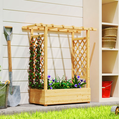 Wooden Raised Garden Planter With Trellis And Roof For Vegetables And Flowers Natural AOSOM