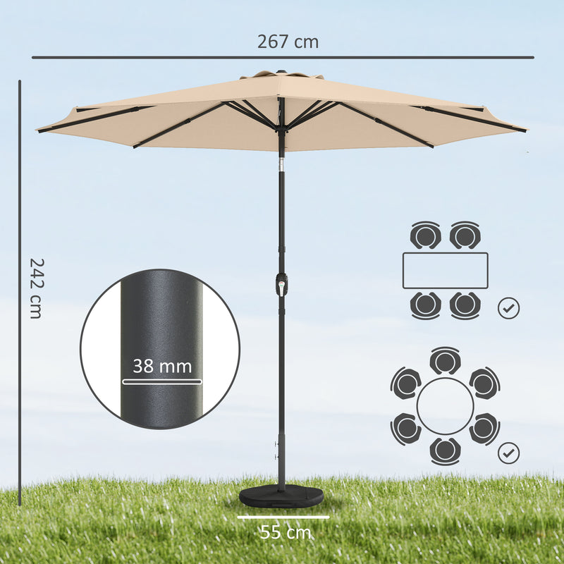 Garden Parasol with Adjustable UPF30+ Shade and Stable Base for Outdoor Sun Protection Khaki